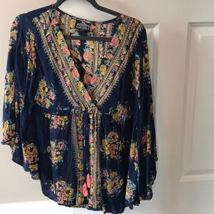 Angie tie front floral blouse